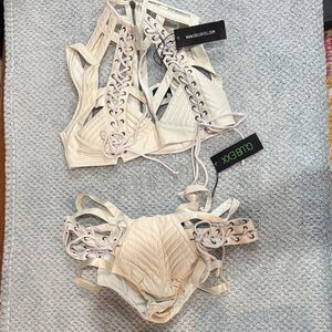 Dolls kill Cream Lace-Up Lingerie Set